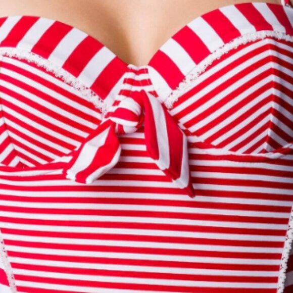 NWT - Belsira Neck-holder Candy Striped Vintage Style Swimsuit (RED) - Picture 2 of 12